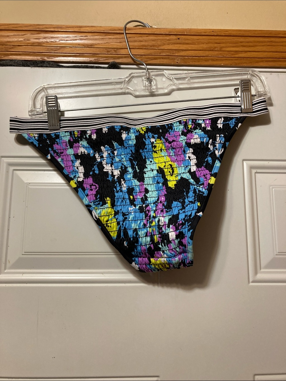 Lands' End Black Floral Smocked Swim Bottoms with Striped Waistband 10